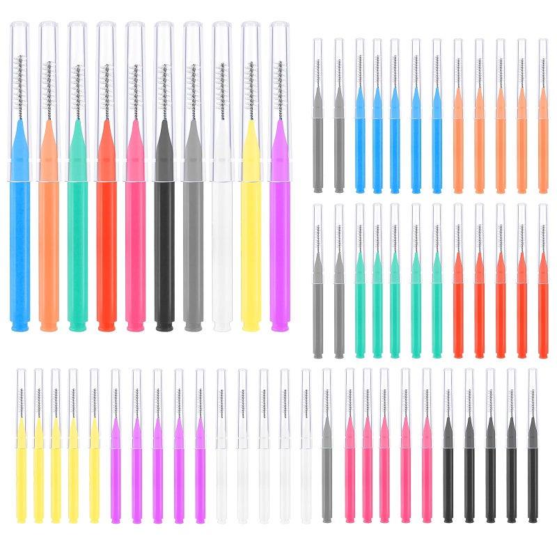 RAYITO 200 Pieces Interdental Brushes, 6 Sizes Soft Dental Floss Brush Mini Floss Sticks Dental for Braces Oral Cleaning
